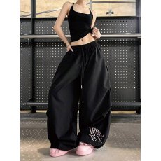 批发夏季街舞潮牌美式辣妹字母设计宽松休闲阔腿运动裤女爵士舞