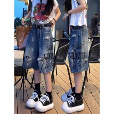 批发美式复古破洞水洗牛仔<b class='q'>七分裤</b><b class='q'>男</b>女高街宽松休闲<b class='q'>短裤</b>百搭直筒阔腿裤