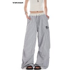 批发美式格纹伞兵工装裤男女2026春夏新款ins宽松阔腿裤休闲<b class='q'>长裤</b>潮