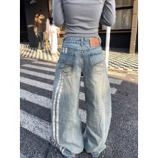 批发美式复古微喇牛仔裤<b class='q'>男</b>春秋cleanfit高街痞帅直筒宽松阔腿长<b class='q'>裤子</b>