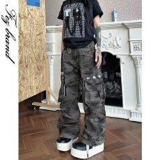 批发秋季美式复古痞帅重磅大口袋迷彩工<b class='q'>装</b>裤直筒宽松抽绳弹力长裤