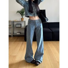 批发潮流春季新品闪钻直筒休闲裤子口袋复古牛仔长裤阔腿裤新款流行