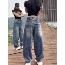 批发大码<b class='q'>女</b><b class='q'>装</b>早春新款高腰显瘦弯刀牛仔裤胖mm梨型身材宽松遮肉阔腿<b class='q'>裤</b>