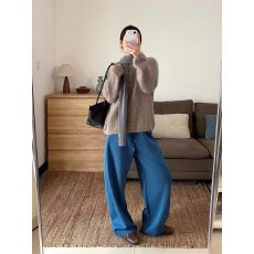 批发2026年秋冬季新款慵懒风蓝色阔腿裤<b class='q'>男</b><b class='q'>女</b>松紧腰抽绳独特<b class='q'>休闲裤</b>