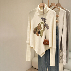 批发高领套头针织毛衣女秋季秋冬<b class='q'>韩</b>系慵懒<b class='q'>风</b>不规则加厚蝙蝠袖斗篷上衣