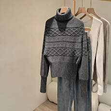 批发蝙蝠袖高领套头毛衣女秋冬冬季<b class='q'>不规则</b>加厚收腰短款内搭打底<b class='q'>针织衫</b>