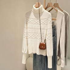 批发蝙蝠袖高领套头毛衣女秋冬冬季<b class='q'>不规则</b>加厚收腰短款内搭打底<b class='q'>针织衫</b>