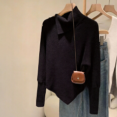 批发秋冬慵懒风<b class='q'>宽松</b>不规则蝙蝠袖高领毛衣针织衫女巨好看长袖斗篷上衣