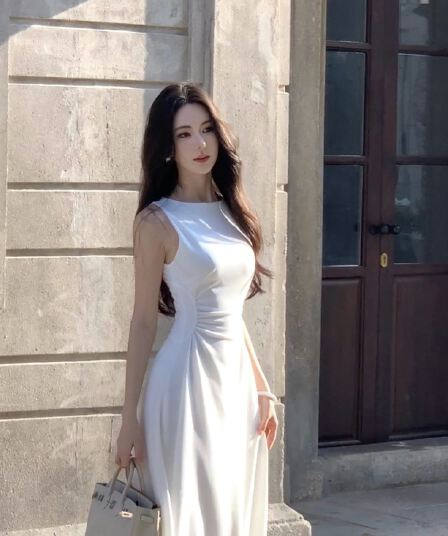 프랑스식 품격 미니멀리즘 높음 지혜 센스 화이트 드레스 관대 한 점잖은 디자인 센스 허리 수축 한 마디 롱 스커트 여름 섹션