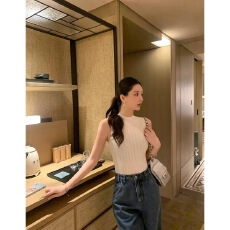 批发气质肌理感醋酸天丝羊毛半高领无袖针织上衣女夏季新款