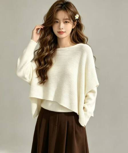 한 부서 느슨함 센스 니트 숄 맨위 이른 가을 루즈핏 긴팔 표지 고기 슬림해 보이는 디스플레이 화이트 다용도 니트 스웨터 hy