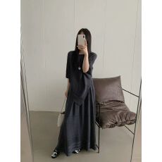 批发2026<b class='q'>秋</b>冬不规则下摆蝙蝠袖慵懒针织上衣高腰半身裙两件套装女ys