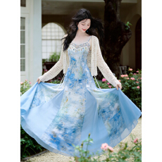 批发语希上新  度假风<b class='q'>连衣裙</b>海边旅游款吊带<b class='q'>连衣裙</b>搭配<b class='q'>外套</b>两件套套装