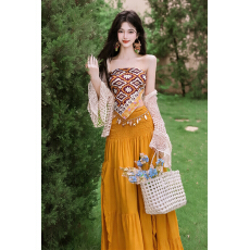 批发语希<b class='q'>实拍</b>  波西米亚度假抹胸上衣搭配半身裙防晒<b class='q'>外套</b>三件套套装