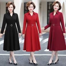 批发<b class='q'>中老年</b>春秋装长袖连衣裙新款阔太太高贵时尚长裙中年妈妈洋气<b class='q'>裙子</b>