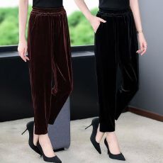 批发金丝绒裤子女春秋季新款大码九分<b class='q'>休闲</b>裤哈伦裤显瘦百搭高腰<b class='q'>小脚裤</b>