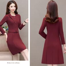 批发春季2025新款中年时尚西装领假两件连衣裙洋气妈妈显瘦打底<b class='q'>裙子</b>女