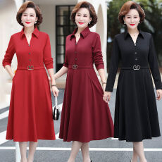 批发气质中年<b class='q'>妈妈</b>装春装连衣裙中长款<b class='q'>裙子</b>收腰显瘦<b class='q'>中老年</b>女装过膝长裙