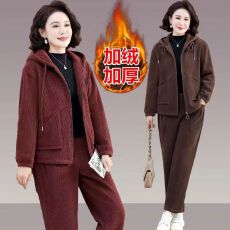 批发2025秋冬季新款加绒保暖时尚套装洋气加厚<b class='q'>中老年</b>妈妈休闲两件套女