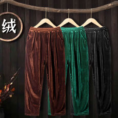 批发金丝绒裤子女春秋季新款<b class='q'>大码</b>九分休闲裤<b class='q'>哈伦裤</b>显瘦百搭高腰小脚裤