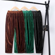 批发金丝绒裤子女春秋季新款<b class='q'>大码</b>九分休闲裤<b class='q'>哈伦裤</b>显瘦百搭高腰小脚裤