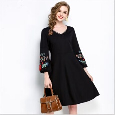 批发努萨尼中长款大码<b class='q'>连衣裙</b>女装春秋时尚藏肉胖妹妹新款衣裙