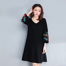 批发努萨尼中长款大码<b class='q'>连衣裙</b>女装春秋时尚藏肉胖妹妹新款衣裙