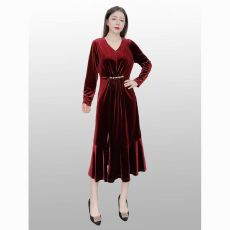 批发春秋<b class='q'>高端</b>新款纯色金丝绒中长过膝<b class='q'>连衣裙</b>气质收腰修身显瘦鱼尾裙子