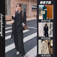 批发大嫂同款2025春秋新款大码胖mm宽松减龄阔腿裤两件套西装<b class='q'>套装</b>女