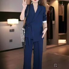 批发大嫂同款2025春秋新款大码胖mm宽松减龄阔腿裤两件套西装<b class='q'>套装</b>女