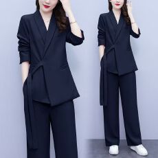 批发大嫂同款2025春秋新款大码胖mm宽松减龄阔腿裤两件套西装<b class='q'>套装</b>女