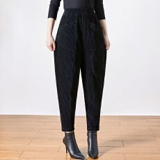 批发雪尼尔萝卜裤春秋冬哈伦裤女宽松高腰条绒<b class='q'>女裤</b>加绒加厚显瘦灯笼裤