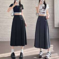 批发百褶a字<b class='q'>西装</b>裙女秋季高级感垂感大摆半身裙高腰休闲工装中长裙子