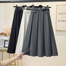 批发灰色百褶<b class='q'>西装</b>裙女2026春夏新款时尚高腰中长款显瘦A字包臀半身裙
