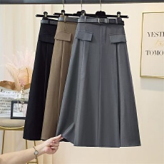 批发灰色百褶<b class='q'>西装</b>裙女2026春夏新款时尚高腰中长款显瘦a字包臀半身裙