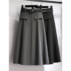 批发灰色百褶<b class='q'>西装</b>裙女2026春夏新款时尚高腰中长款显瘦a字包臀半身裙