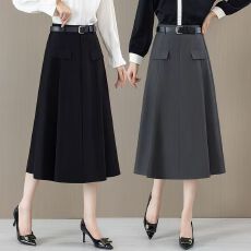 批发灰色百褶<b class='q'>西装</b>裙女2026春夏新款时尚高腰中长款显瘦a字包臀半身裙