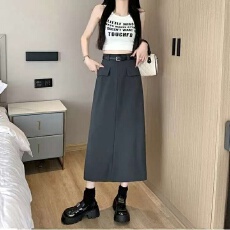 批发2026春夏新款高腰显瘦设计感<b class='q'>西装</b>半身裙开衩包臀中长款A字裙