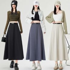 批发灰色<b class='q'>西装</b>百褶半身裙女春夏新款遮胯梨形穿搭中长款大摆a字长裙子