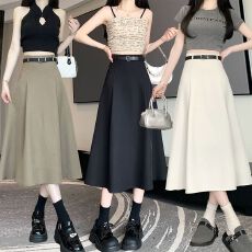 批发灰色<b class='q'>西装</b>百褶半身裙女春夏新款遮胯梨形穿搭中长款大摆a字长裙子