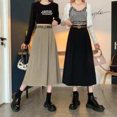 批发灰色<b class='q'>西装</b>百褶半身裙女春夏新款遮胯梨形穿搭中长款大摆a字长裙子