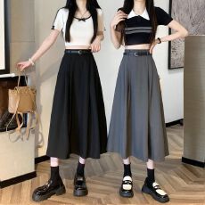 批发灰色<b class='q'>西装</b>百褶半身裙女春夏新款遮胯梨形穿搭中长款大摆a字长裙子