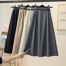 批发灰色<b class='q'>西装</b>百褶半身裙女春夏新款遮胯梨形穿搭中长款大摆a字长裙子