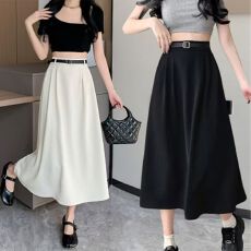 批发灰色<b class='q'>西装</b>百褶半身裙女春夏新款遮胯梨形穿搭中长款大摆a字长裙子