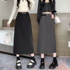 批发黑色<b class='q'>西装</b>半身裙女春夏2026新款高腰垂感a字显瘦直筒裙开叉中长裙