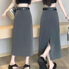 批发黑色<b class='q'>西装</b>半身裙女春夏2026新款高腰垂感a字显瘦直筒裙开叉中长裙