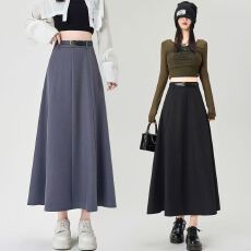 批发灰色<b class='q'>西装</b>百褶半身裙女春夏新款遮胯梨形穿搭中长款大摆a字长裙子