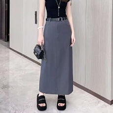 批发灰色<b class='q'>西装</b>裙半身裙女2026新款春季高级感气质开叉长裙显瘦直筒裙