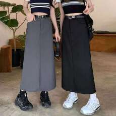 批发灰色<b class='q'>西装</b>裙2026春夏高腰气质a字裙半身裙开叉长裙遮胯显瘦直筒裙