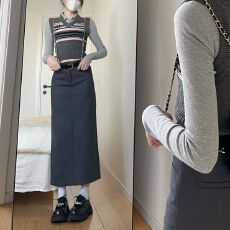 批发黑色<b class='q'>西装</b>半身裙女春夏2026新款高腰垂感a字显瘦直筒裙开叉中长裙